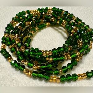 777 NWT “Abundance” of Overflow Handmade Waistbead Green & Gold Bead up to 50 in